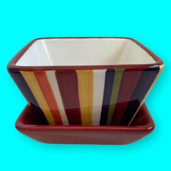 Pampered Chef Striped Condiment Dip Bowl & Cranberry Under Plate Simple Addition - Picture 5 of 9
